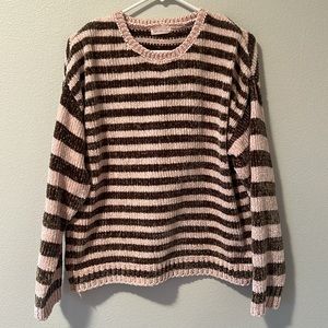 Rylee and Cru Women Chenille Sweater Olive Stripe
